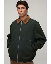 BoohooMAN - Regular Fit Contrast Faux Suede Collar Twill Worker Jacket - Lyst