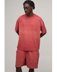 BoohooMAN - Oversized Gothic Fleur De Lis Applique Washed T-Shirt & Baggy Short Set - Lyst