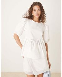 Vila - Puff Sleeve Cotton Poplin Top - Lyst
