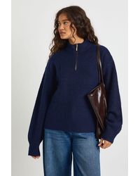 Boohoo - Soft Knit Oversized Knitted Zip Neck Jumper - Lyst