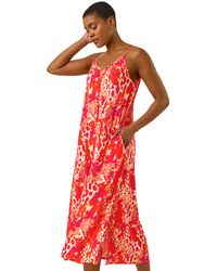 Roman - Abstract Print Swing Midi Stretch Dress - Lyst