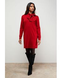 Oasis - Pussy Bow Knitted Mini Dress - Lyst