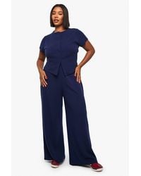 Boohoo - Plus Crinkle Rib Button Through Cap Sleeve Top And Trouser Set - Lyst