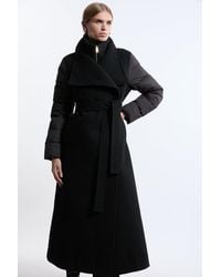 Karen Millen - Wool Blend Hybrid Puffer Belted Midi Coat - Lyst