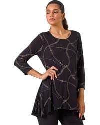 Roman - Abstract Print Hanky Hem Stretch Top - Lyst