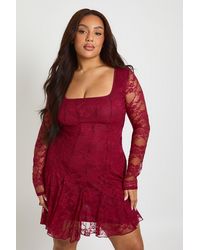 Boohoo - Plus Lace Godet Skater Mini Dress - Lyst