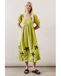 Wallis - Petite Palm Embroidered Textured Midi Dress - Lyst