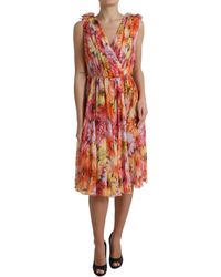 Dolce & Gabbana - Sunflower Print Silk Midi Dress - Lyst