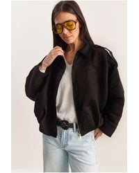 Bianco Lucci - Oversized Faux Suede Jacket - Lyst