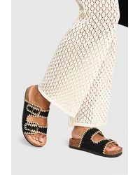 Boohoo - Contrast Stitch Detail Double Buckle Sliders - Lyst