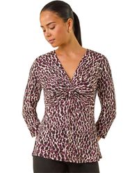 Roman - Petite Animal Print Twist Front Top - Lyst