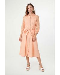 Wallis - Petite Cotton Lace Belted Shirt Dress - Lyst
