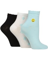 Elle - 3 Pack Ladies Ribbed Anklet Socks With Frill Welt - Lyst