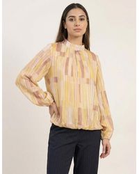 Blue Vanilla - Tile Print Puffball Blouse With Metallic Detail - Lyst