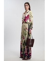 Karen Millen - Viscose Satin Print Wide Leg Woven Trouser - Lyst