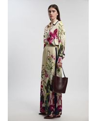 Karen Millen - Viscose Satin Print Wide Leg Woven Trouser - Lyst