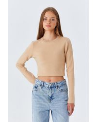 MixRay - Langarm Basic Crop Stricktop - Lyst