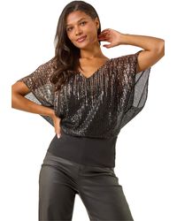 Roman - Ombre Mesh Sequin Bow Back Top - Lyst