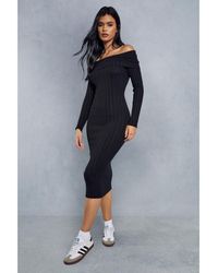 MissPap - Knitted Wide Ribbed Folded Bardot Midaxi Dress - Lyst