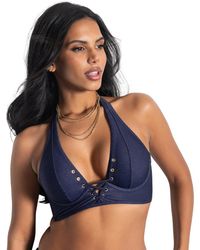 Pour Moi - 29900 Adelaide Denim Lace Up Longline Bikini Top - Lyst