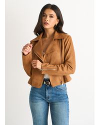 Gini London - Faux Suede Biker Jacket - Lyst