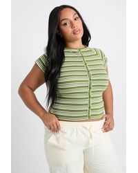 Boohoo - Plus Stripe Button Down Cap Sleeve Top - Lyst