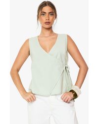 Boohoo - Linen Wrap Front Top - Lyst