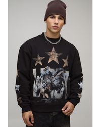 BoohooMAN - Oversized Boxy Western Print Extended Neck Sweatshirt Cotton - Lyst