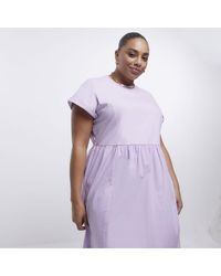 River Island - T-shirt Midi Dress Plus Purple Poplin Cotton - Lyst