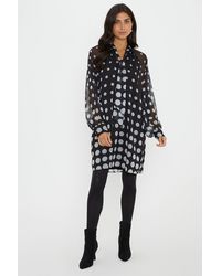 Wallis - Spot Tie Neck Balloon Sleeve Shift Dress - Lyst