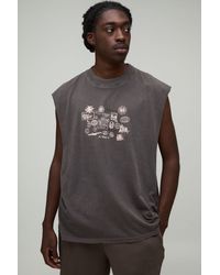 BoohooMAN - Washed Oversized Postcard Print Tank Cotton - Lyst