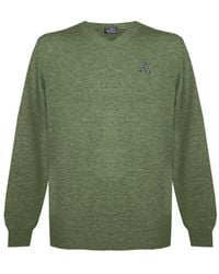 Aquascutum - Lange Mouwen / V-hals Knitwear Jumper Met Logo In Groen - Lyst