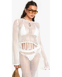 Boohoo - Tassel Trim Crochet Top - Lyst