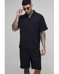 BoohooMAN - Tall Textured Pleated Oversized Shirt & Short Set - Lyst