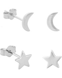 The Jewellery Stockroom - Set Of 2 Sterling Moon & Stars Stud Earrings - Lyst
