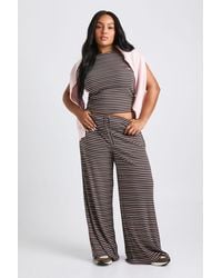 Boohoo - Plus Striped Mid Rise Wide Leg Trouser - Lyst