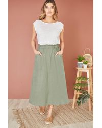 Yumi' - Italian Linen Midi Skirt With Pockets - Lyst