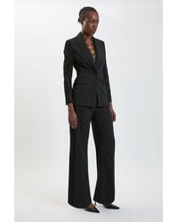 Karen Millen - Compact Stretch Lace Mix Tailored Wide Leg Trouser - Lyst