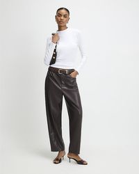 River Island - Trousers Faux Leather Barrel Leg Pu - Lyst