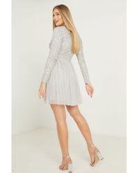 Quiz - Grey Sequin Long Sleeve Dress - Lyst