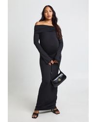 Boohoo - Maternity Bardot Ruched Flare Sleeve Maxi Dress - Lyst