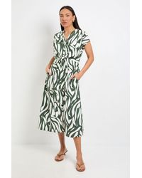 PRINCIPLES - Printed Cotton Tie Front Midi Shirt Dress - Lyst