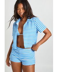 Boohoo - Stripe Towelling Mini Beach Shorts - Lyst