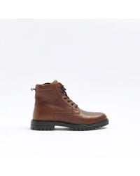 River Island - Boots Brown Leather Padded Collar - Lyst