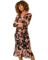 Roman - Ruched Floral Frill Dress - Lyst