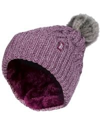 Heat Holders - Ladies Ribbed Cuffed Pom Pom Bobble Beanie Hat With Fleece Lining - Lyst