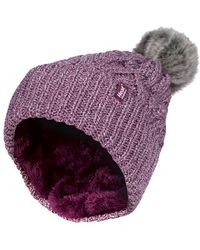 Heat Holders - Ladies Ribbed Cuffed Pom Pom Bobble Beanie Hat With Fleece Lining - Lyst