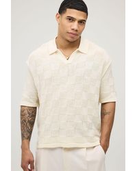 BoohooMAN - Oversized Boxy Checker Board Knitted Polo - Lyst