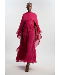 Karen Millen - Petite Crinkle Cross Front Georgette Woven Maxi Dress - Lyst