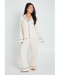 Boohoo - Petite Soft Rib Long Sleeve Shirt & Trouser Pj Set - Lyst